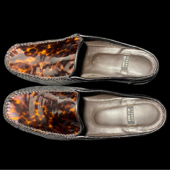 Stuart Weitzman | Patent Leather Leopard Suede Mules block heels 9.5 - Picture 7 of 9